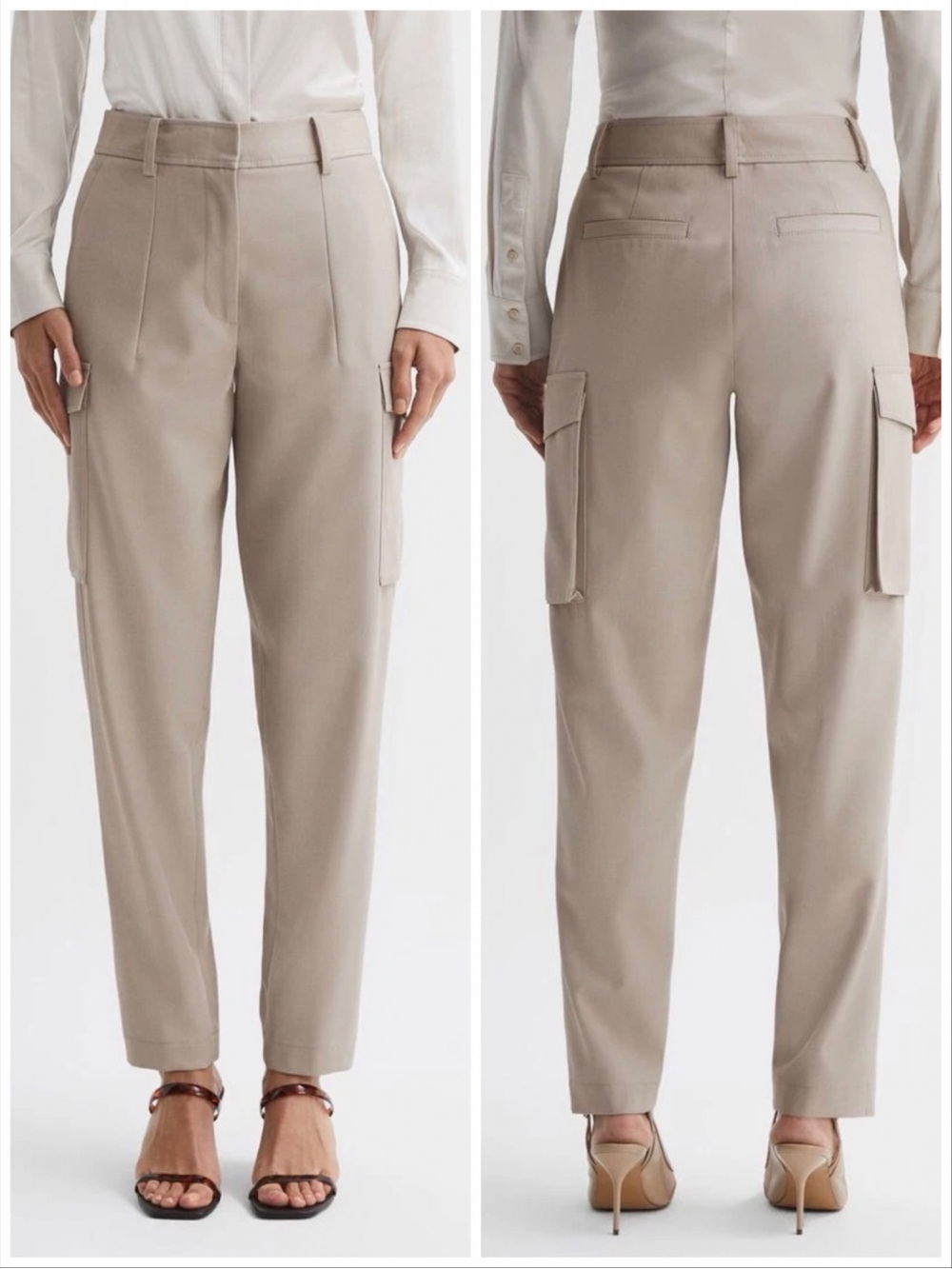 Reiss Violet Mid Rise Cargo Trousers 4 Neutral Taupe Relaxed Fit Minimalist